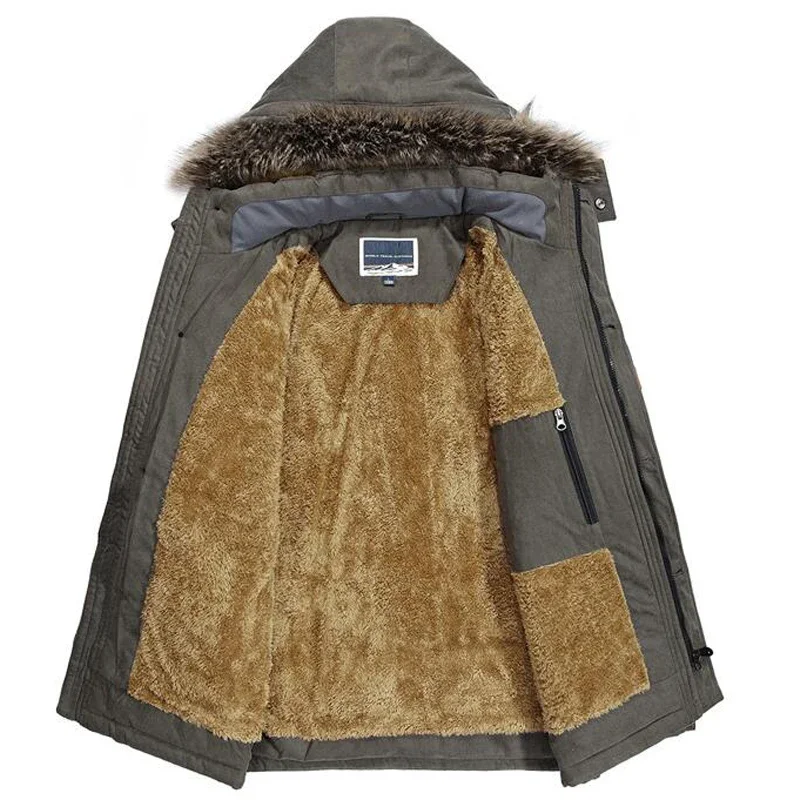 Winter Jacket Men\'s Plus Size Cotton Padded Warm Parka Coat Casual Faux Fur Hooded Fleece Long Male Jacket Windbreaker