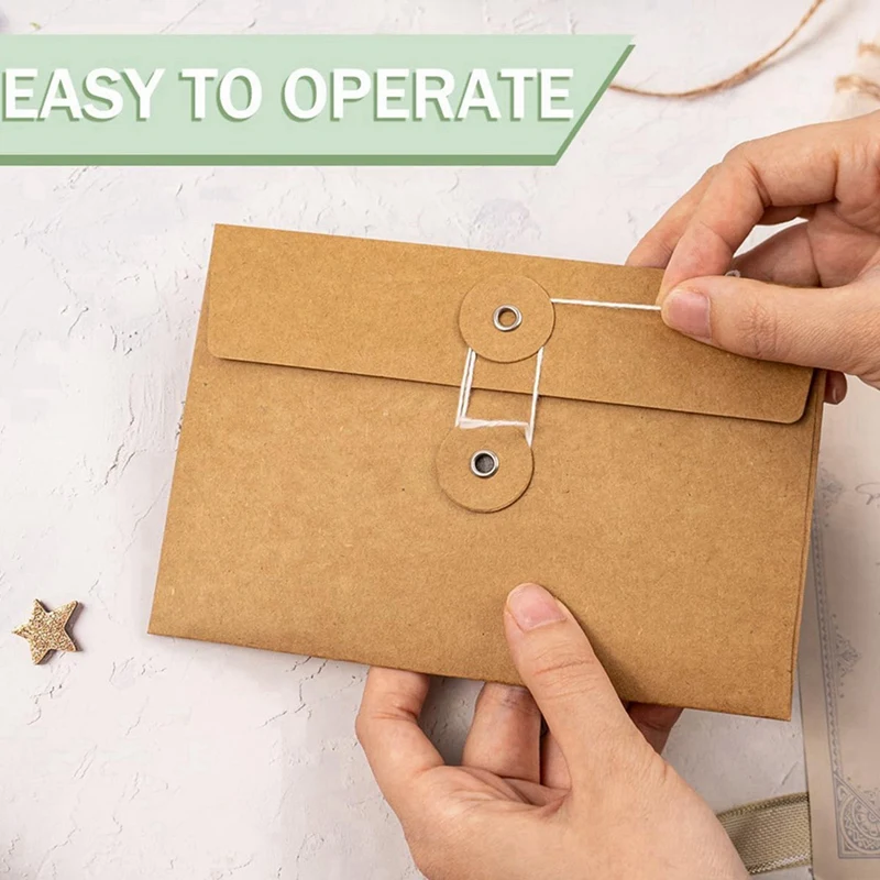 80 Pcs Kraft Paper Envelopes With String Tie Closure Project Pockets Document Organizer, 4.53 X 6.7 Inches (Brown)