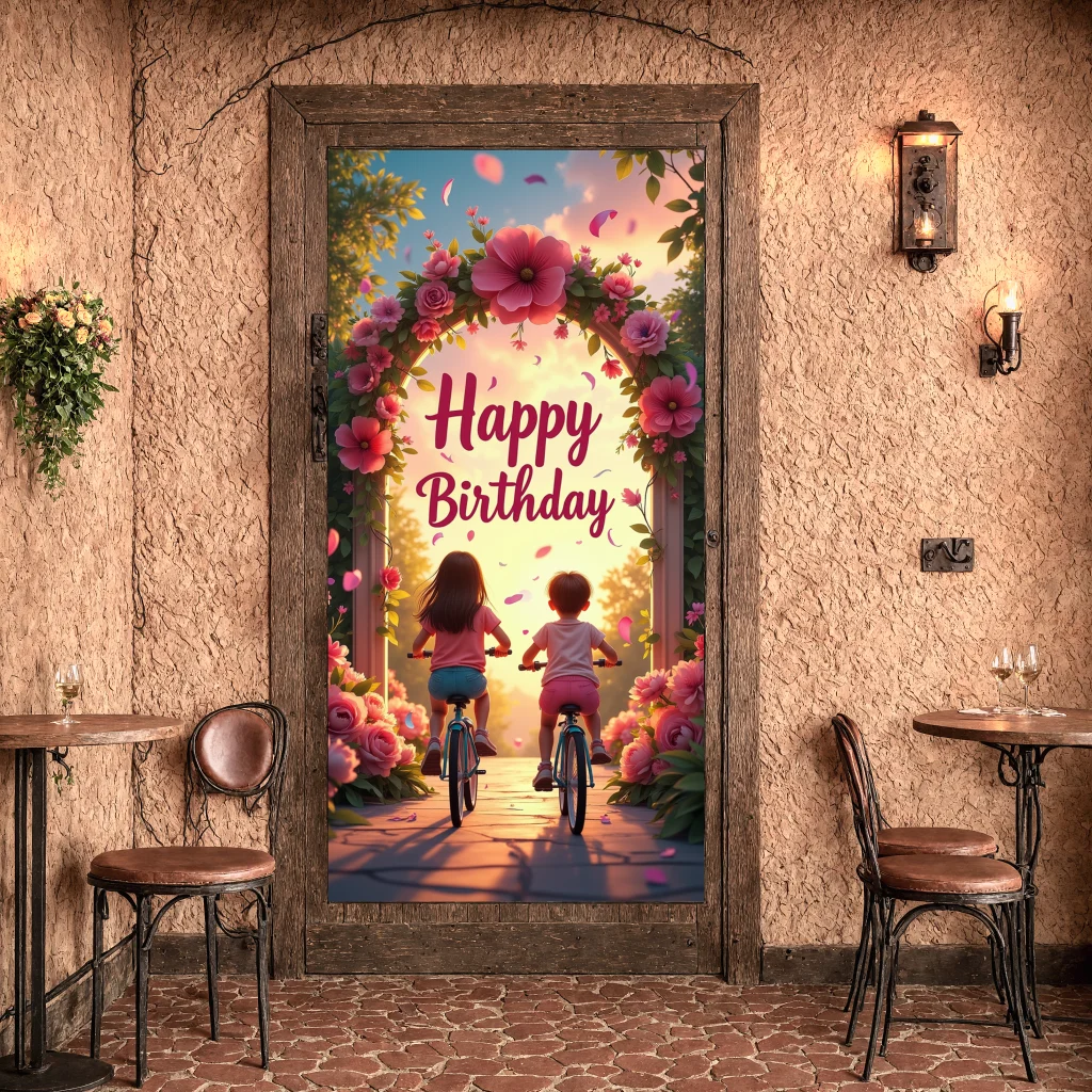 Birthday Celebration Backdrop Floral Archway Banner For Parties Photography Events Scenic Decor Summer Outdoor Party Decor