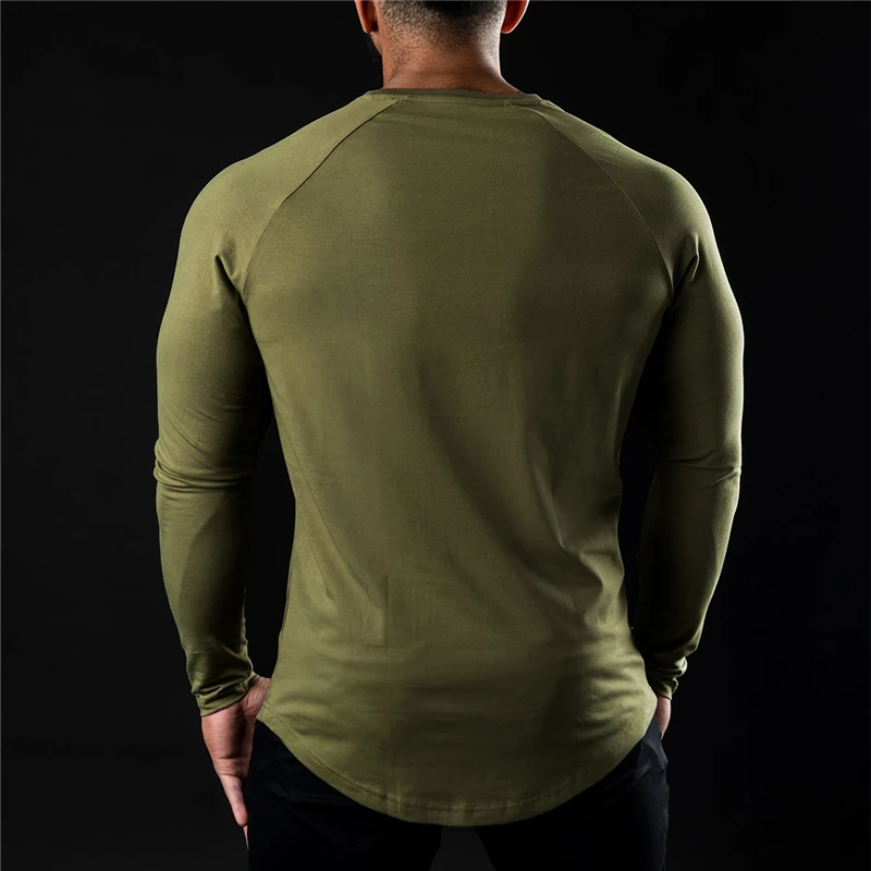 New Army Green Long Sleeve Physical Training Clothes Autumn Breathable Crew Neck Sports Men\'s T-Shirt