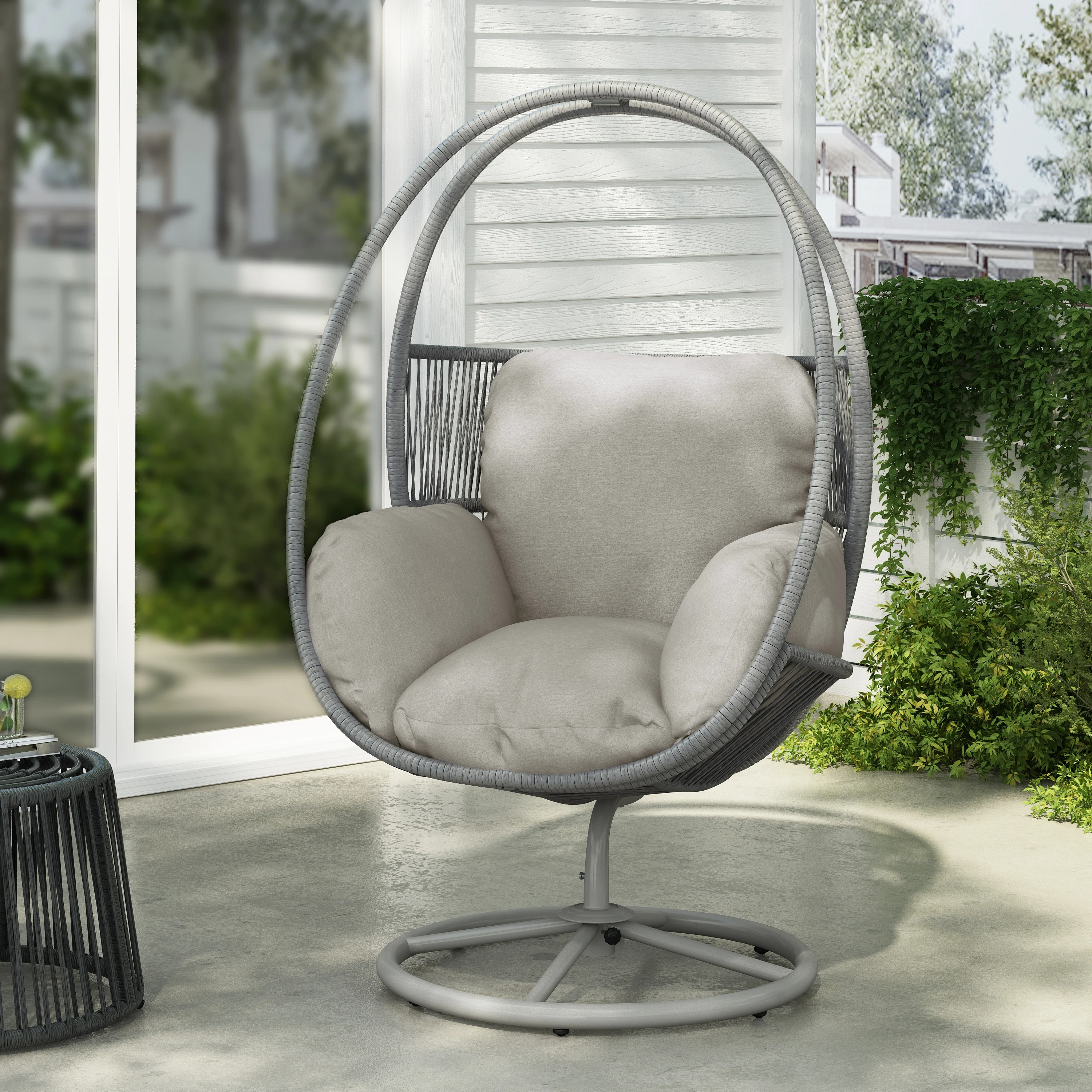 

Wholesale Modern 360 Swivel Outdoor Egg Swing Chair Factory Direct Rattan Patio Hanging Chair Waterproof Cushion for Garden
