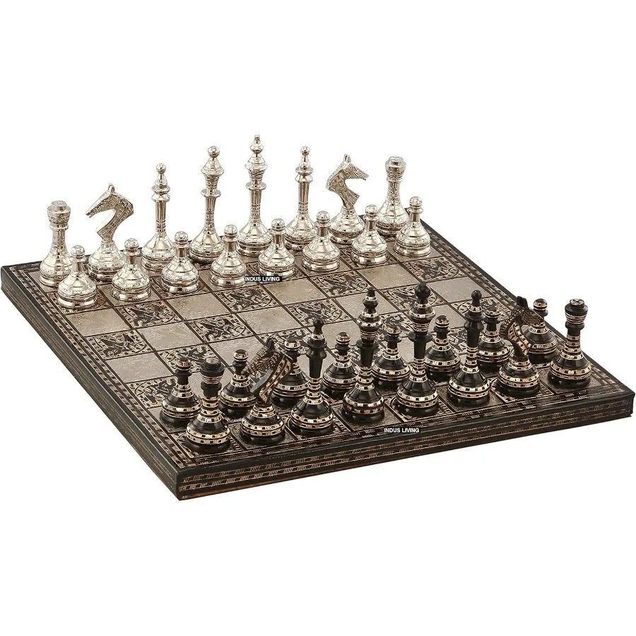 高級装飾プレミアムチェス盤ゲームセット 14 x 14インチ マルチカラー コレクターズアイテム 手作りチェスセット プロ向け 大人向け