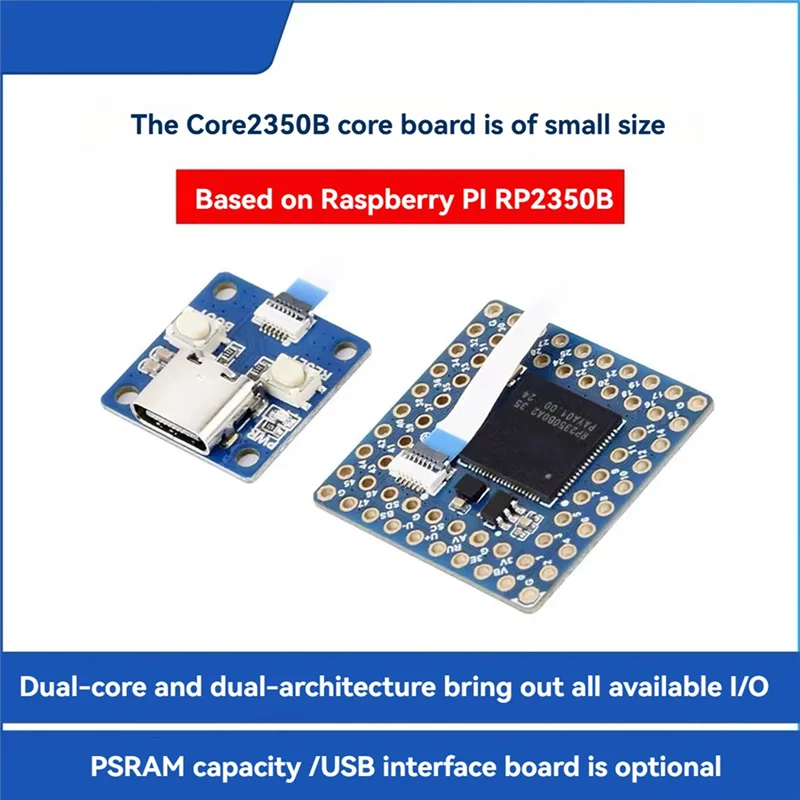 Efficient RP2350 Core2350b For Raspberry Pi Dual-Core Dual Architecture Core Board With PSRAM And USB Adapter 2MB