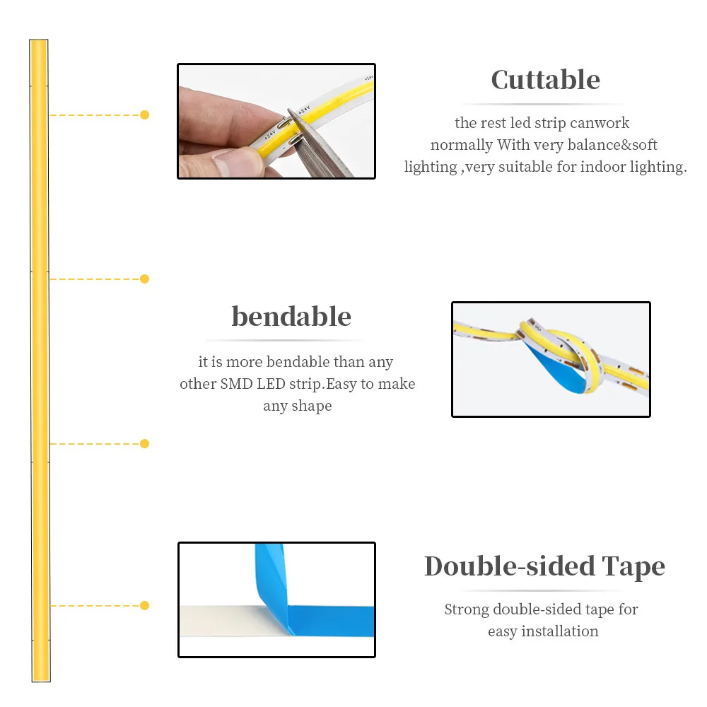 COB LED Strip 5V 12V 24V High Density Linear Lighting 320/480Leds/m Flexible 8mm Width Led Tape Light  Ice Blue White Red Green