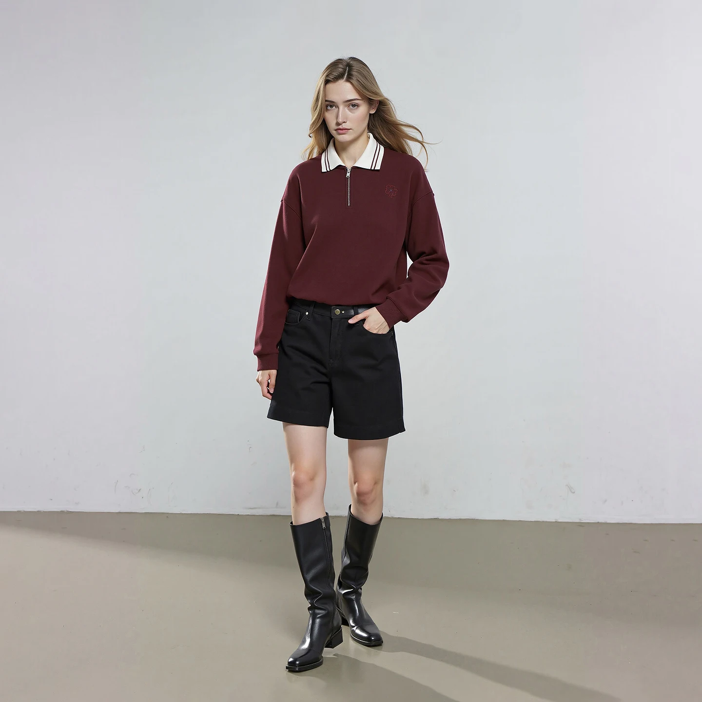 TOYOUTH Women Hoodies 2025 Winter New Fleece-lined Color-block POLO Collar Loose Tops