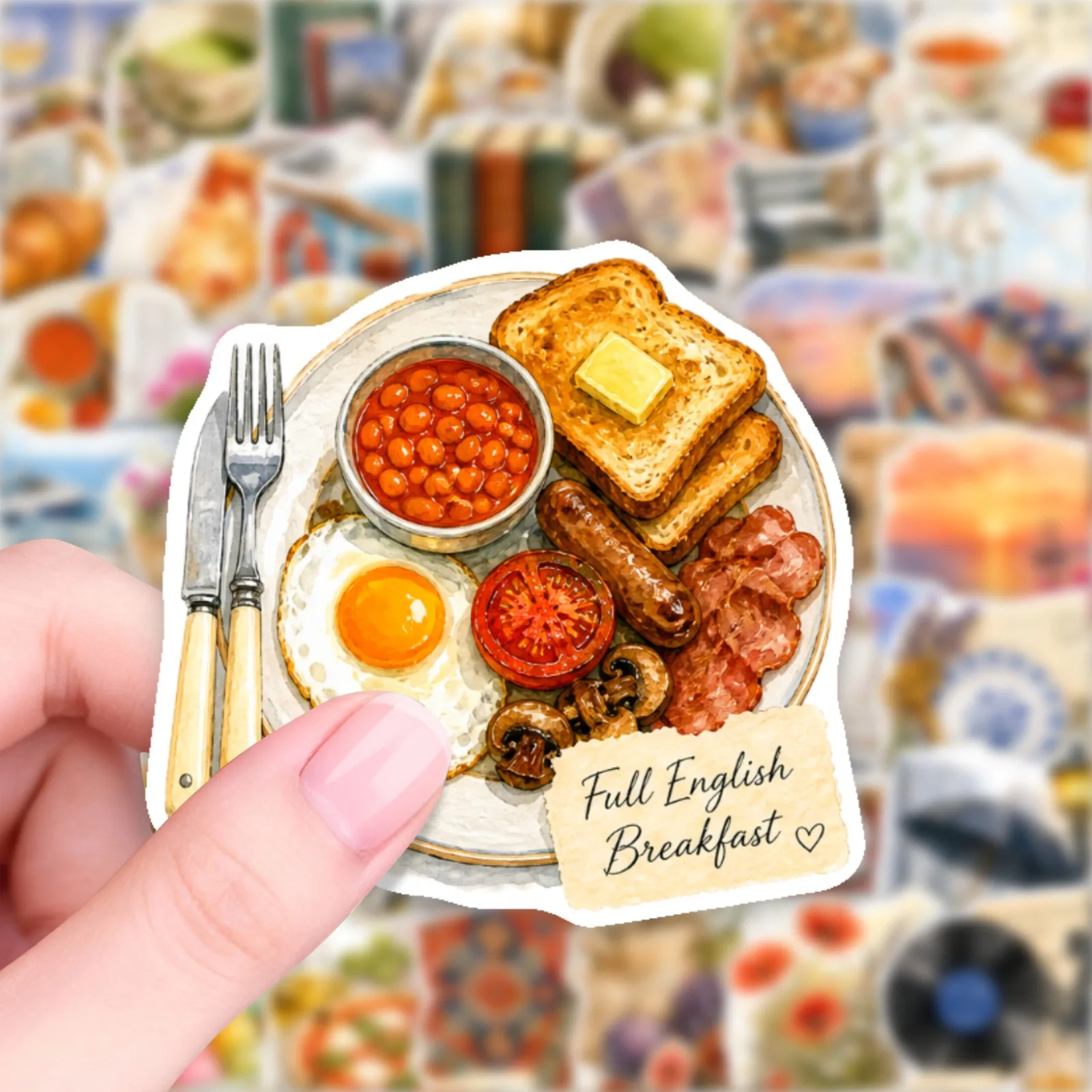 50 PCS City Leisure Travel Element Creative Hand Drawn Food & Souvenir Graffiti Stickers Decorate Luggage Scrapbook Decals