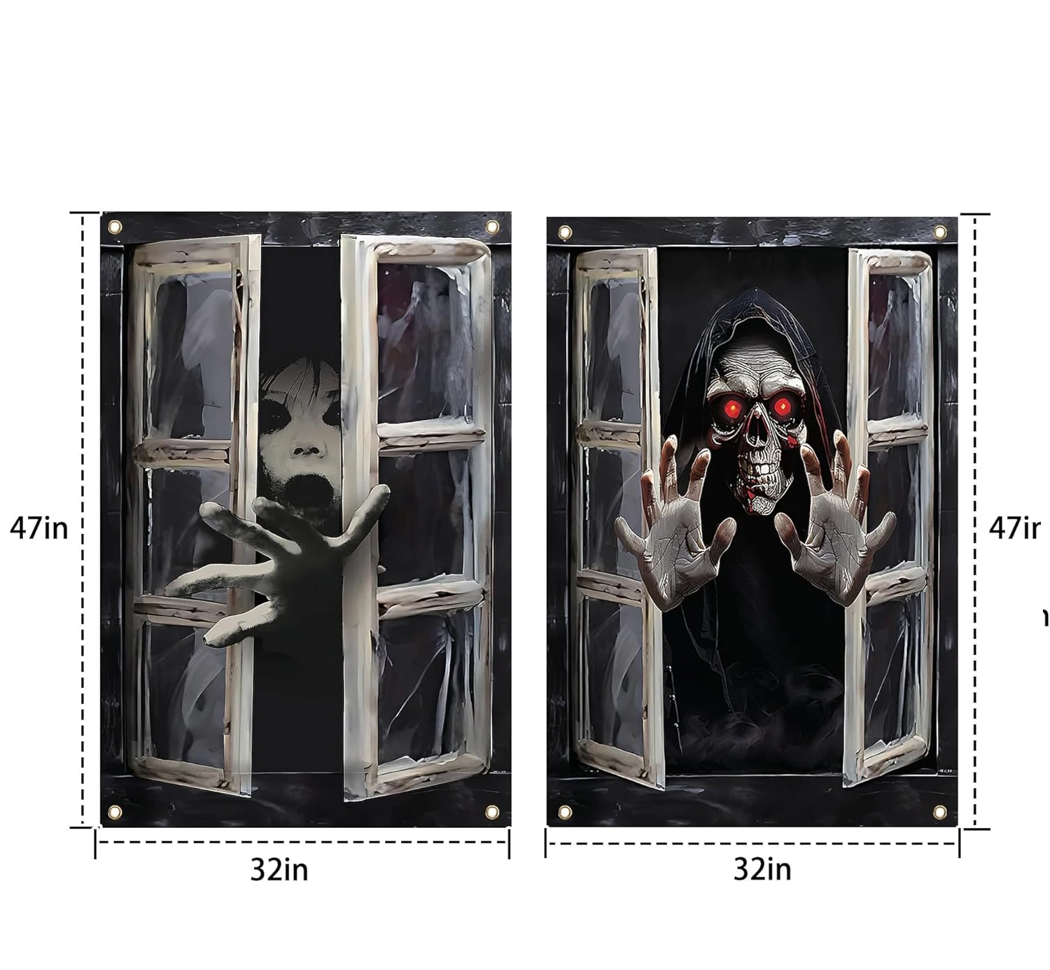 2 Pieces Halloween Window Decor Stickers, Window Clings, Spooky Ghost Curtain Posters, Indoor and Outdoor Party Decor Supplies