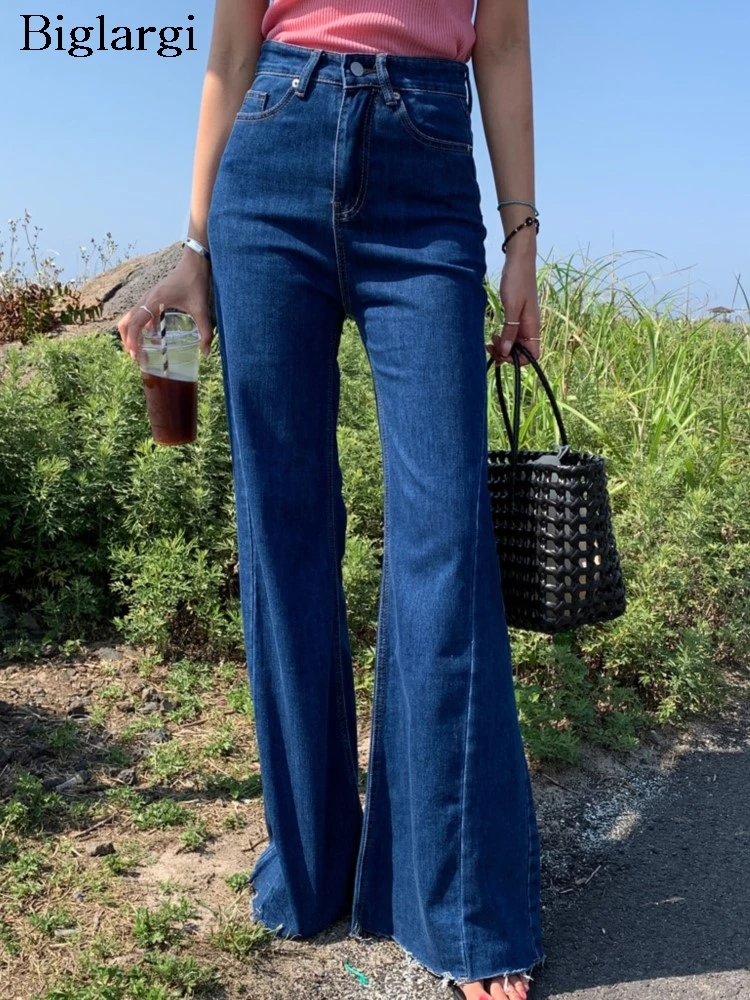 

Jeans Summer High Waist Flared Pant Women Slim Fashion Retro Ladies Trousers Loose Pleated Korean Style Woman Flared Long Pants