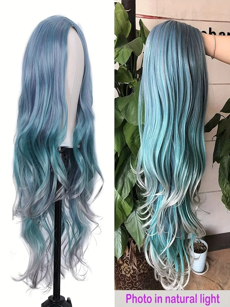 Perruque synthétique de couleur dégradée, perruque de cosplay d'anime, style COS Harajuku, cheveux longs bouclés colorés, couvre-chef lolita