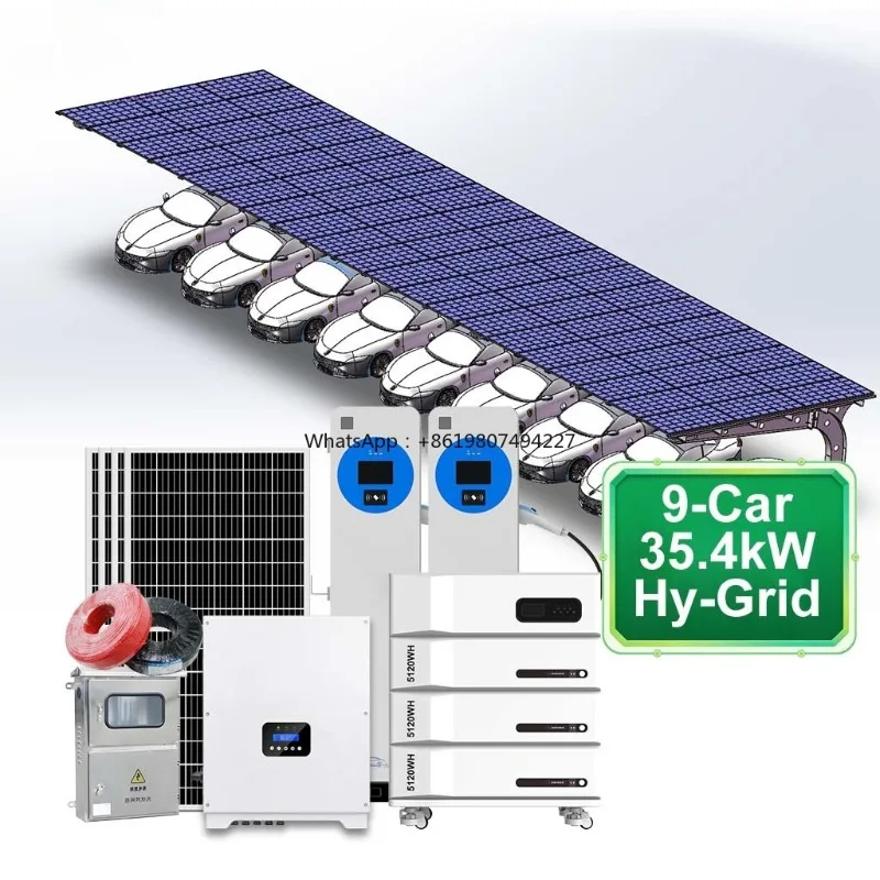 Solar Carport System on Grid 35.4KW for 9 Cars No Battery Reduce Electricity Cost