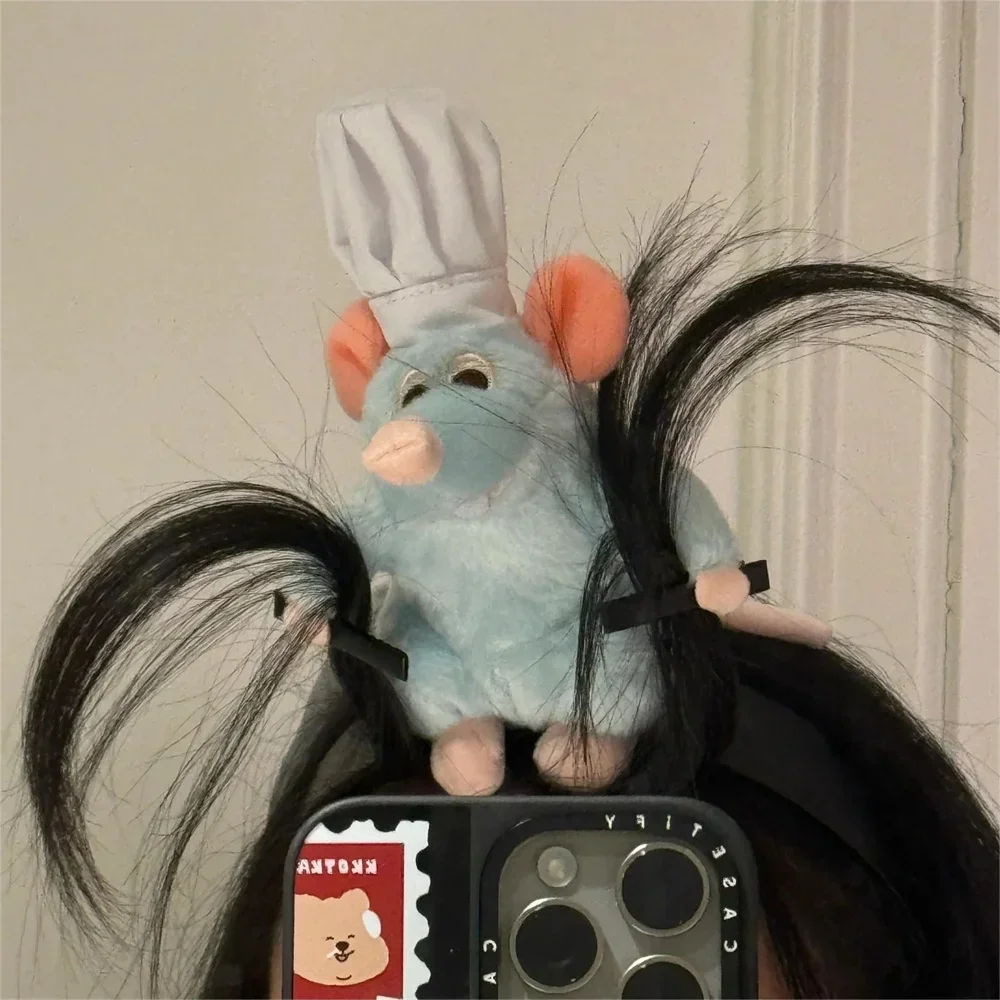 Creative Funny Ratatouille Cartoon “Headband Cute” Plush Mouse Doll Wide-brimmed Hair Clip Hair Accessories Headwear Girl Child