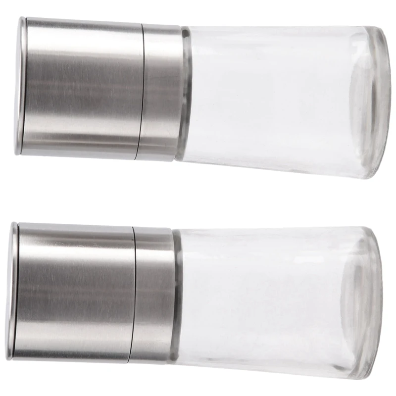 

2X Salt & Pepper Grinder Set, Pepper Mill & Salt Grinder Refillable, Stainless Steel & Chunky Glass Pepper Mill Grinder