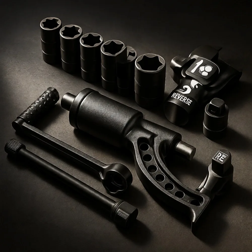 

Набор усиленных динамометрических ключей-множителей крутящего момента с передаточным числом 1:64, приводом 1 дюйм, 4800 Нм, с набором из 8 торцевых головок для снятия колесных гаек