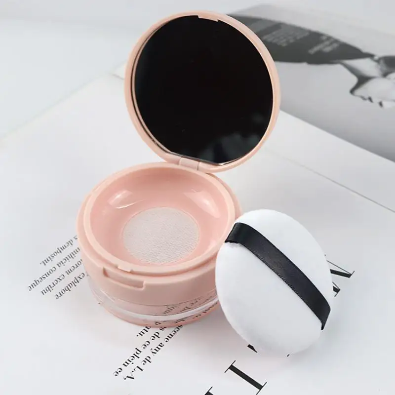 Neue leere Puderbox mit Puderquaste und Spiegel, groß oder klein, elastisches Netz, tragbarer Make-up-Behälter