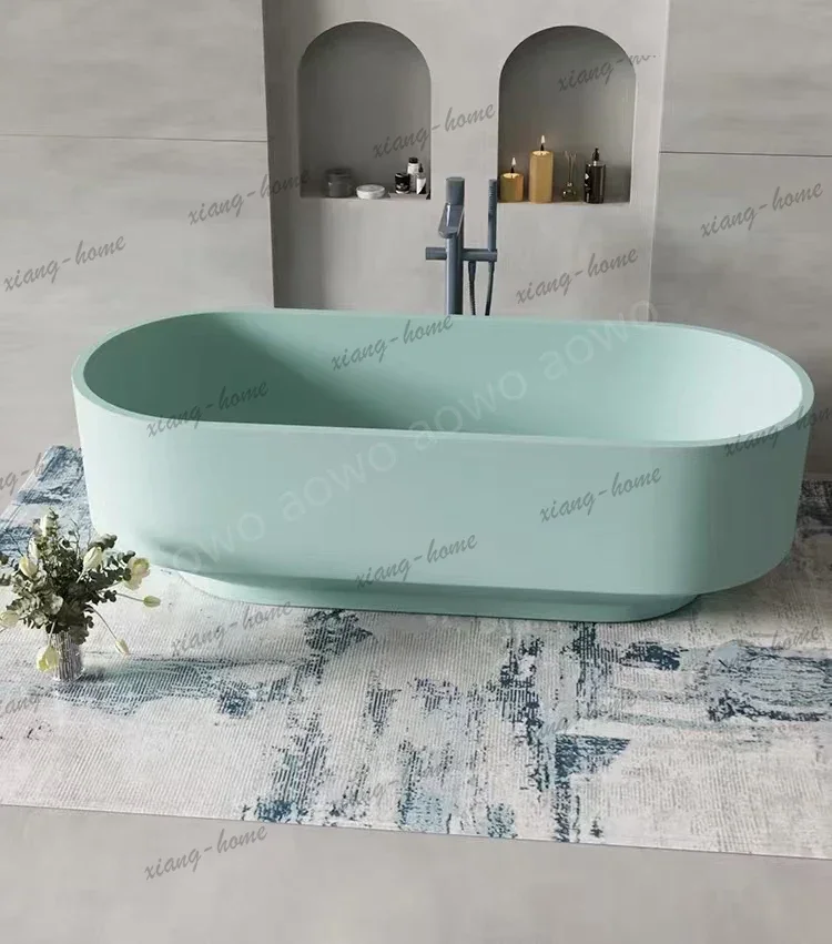 Pink Color Solid Stone Hotel Bathtub High Quality Soaking Dipping Whirlpool Tub Clear Resin