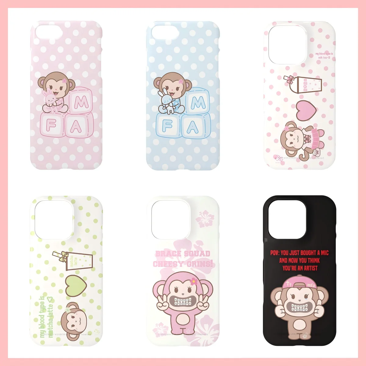 Niedliche Ins Sweet Biye Affen-Handyhülle für iPhone 17 16 15 14 13 12 11 Air Pro Max X XS XR XSMax 7 8 Plus Glänzende Folie Harte PC-Hülle
