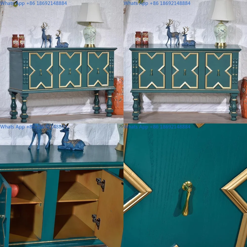 

Luxury Style Wooden Storage Cabinet for Entryway Living Room Minimalist Gold Trim Display Console