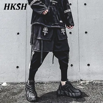 HKSH 가짜 투피스 자수 레깅스 오버롤, 하이 스트리트 힙합 다크 테크웨어, 가을 겨울 신상 카고 팬츠, 트렌디 HK2900