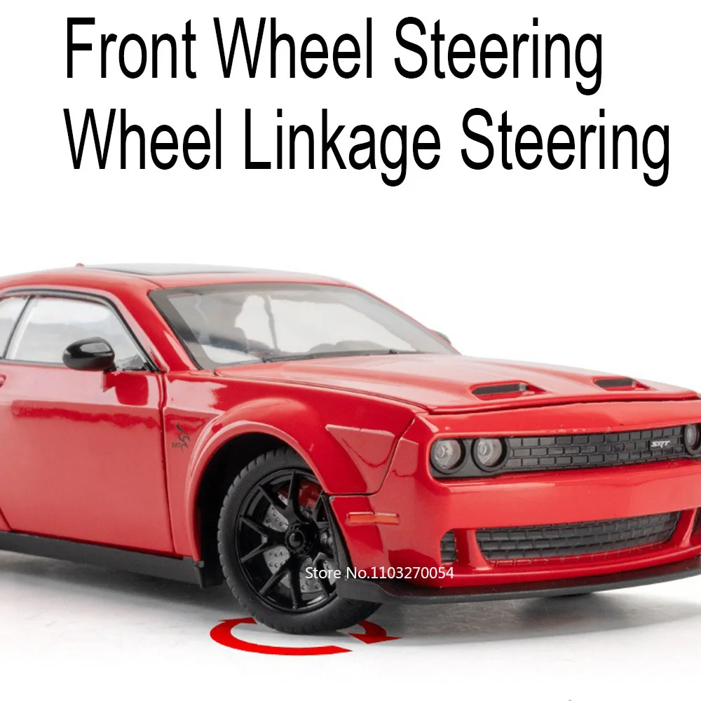 1/24 Challenger Str Hellcat Cars Model Toy Alloy Diecast Sports Car 4 Door Opened Sund Light Pull Back Toy Birthday Gift for Kid