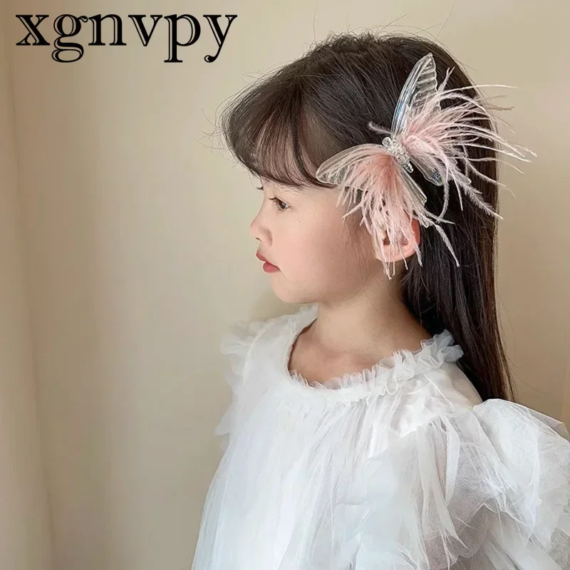 xgnvpy Children Colorful Feather Butterfly Hair Clip Fairy Beauty Princess Girl Hairpin Headdress Hair Accessories Baby Hair