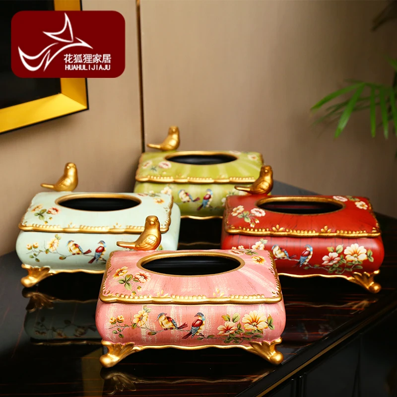 American retro living room tissue box storage ornament European high-end household coffee table paper drawer box