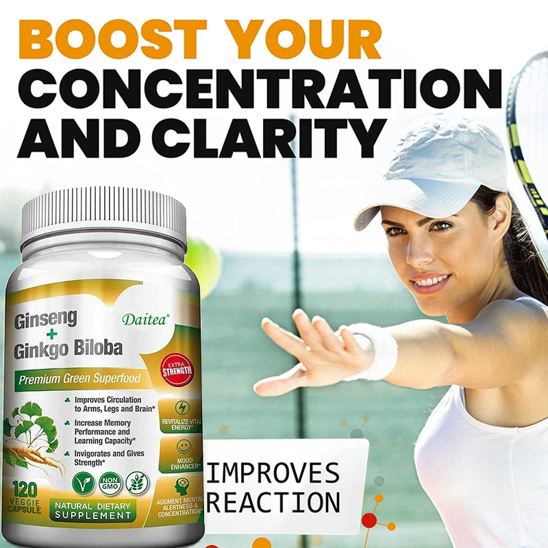 Ginseng + Ginkgo Biloba - Natural Dietary Supplement To Improve Memory and Learning Ability, Joint and Brain Circulation