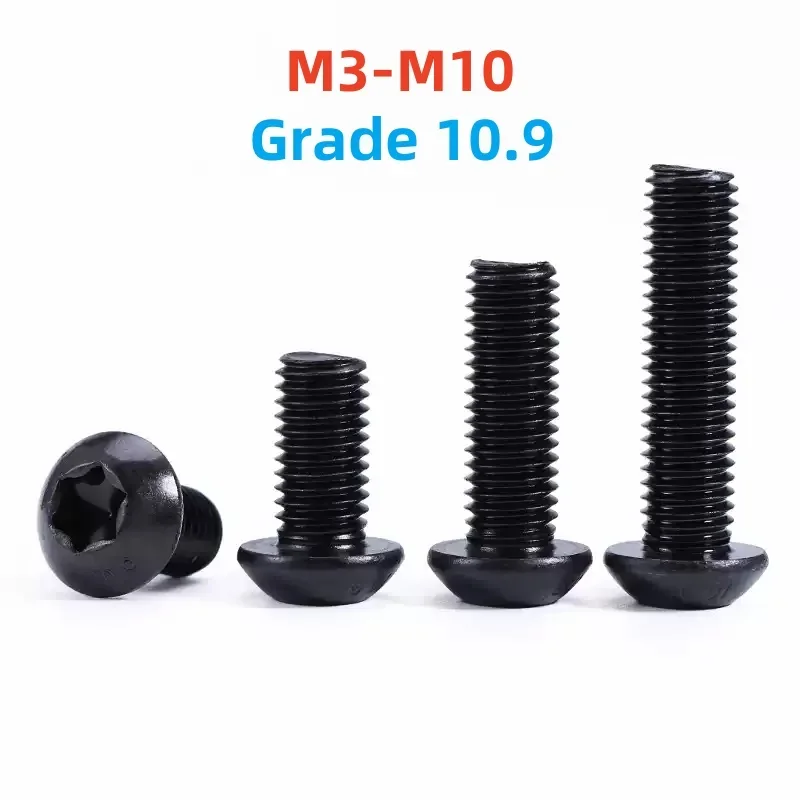 Black Grade 10.9 Steel Torx Button Head Screw M3 M4 M5 M6 M8 M10 Six Lobe Torx Pan Round Head Bolt