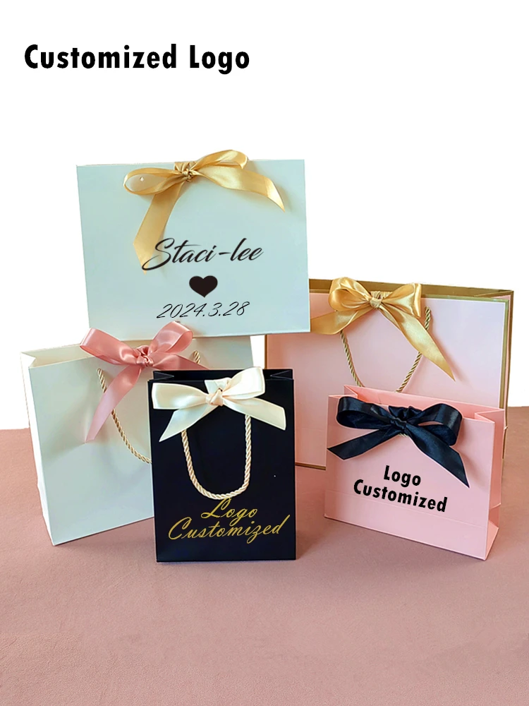 10 Pcs Custom Logo Gift Bag Packaging Box For Small Businesses Valentines Day Paper Bag Favors Boxes Wedding Birthday Flower