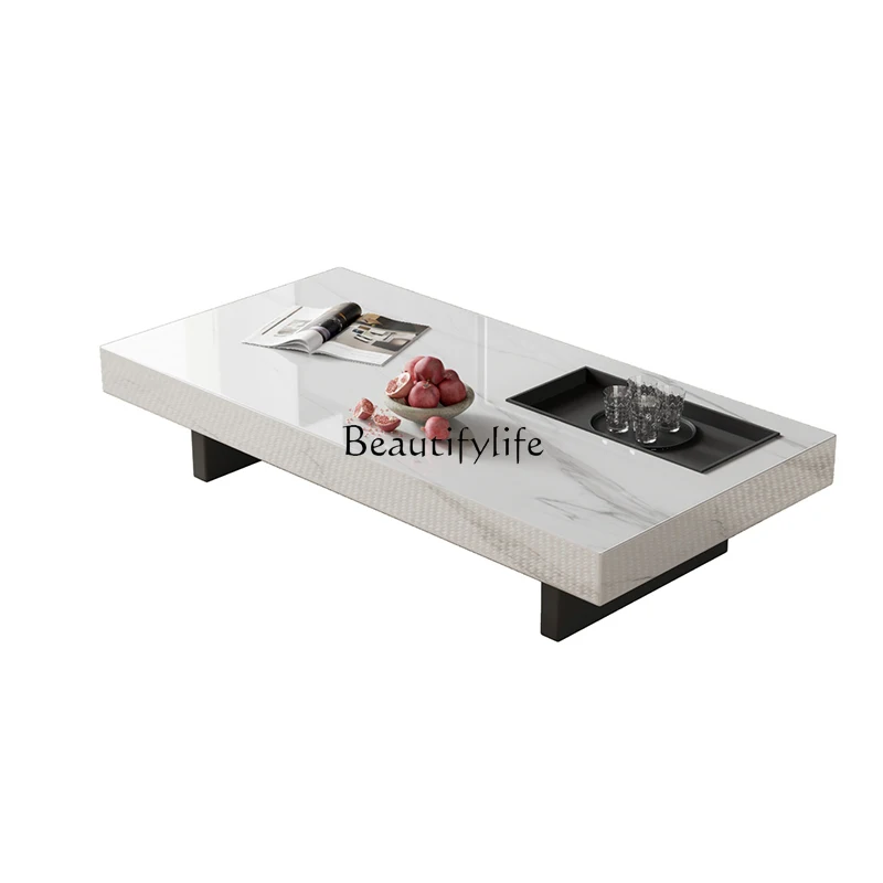 

Italian minimalist rock slab coffee table light luxury modern rectangular tea table