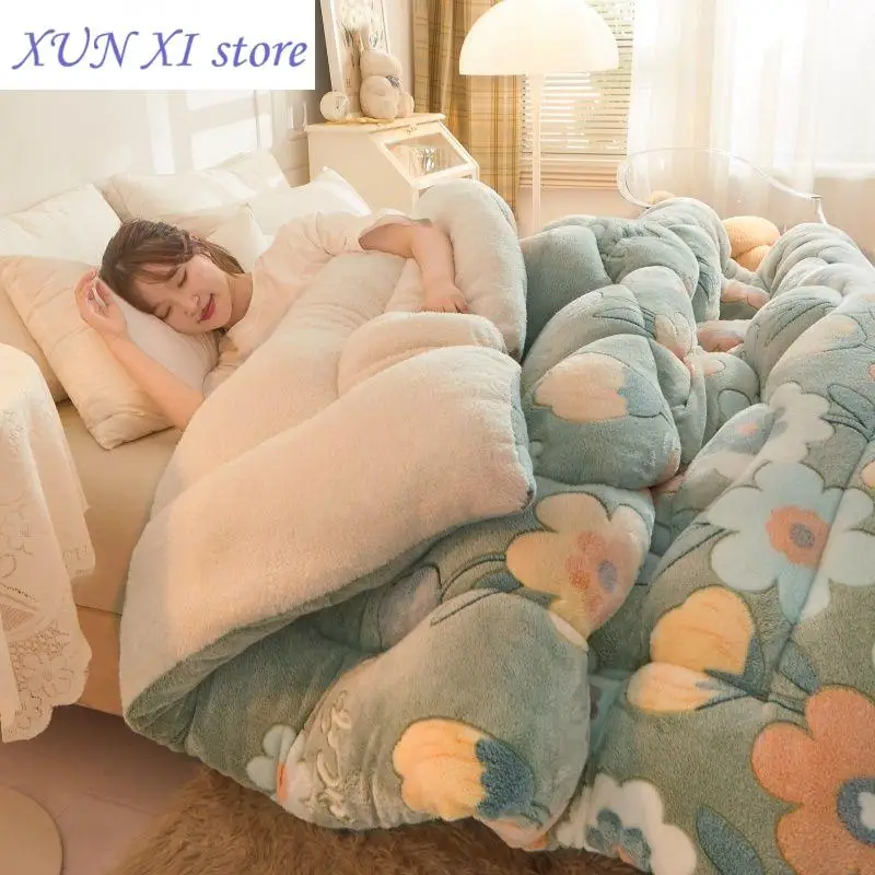 

New Super Warm Lovely Lamb Quilt Winter Blanket 5kg Double-Sided Velvet Quilt Thickened Warm Autumn Spring Plush Comforter Core
