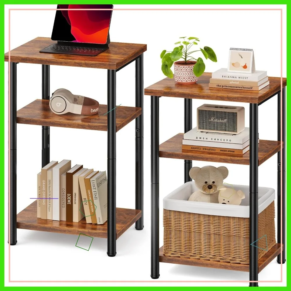 

3-х уровневый регулируемый торцевой столик с местом для хранения вещей, небольшая тумбочка для спальни, гостиной, офисной мебели, комплект из 2 штук в деревенском стиле