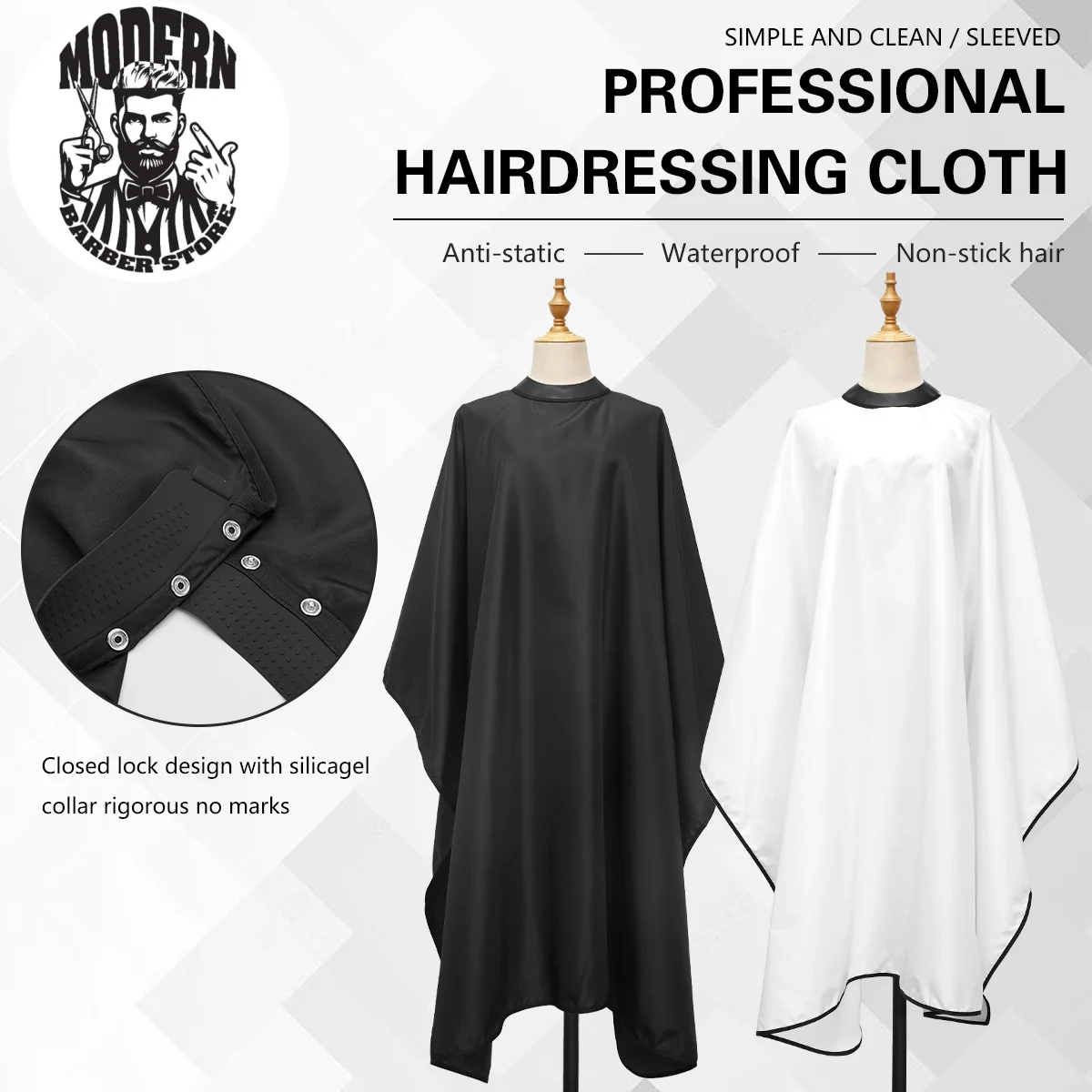 

Salon Hairdressing Silicone Collar Buckle Barber Professional Apron Barber Capes Waterproof Barber Cloth Coat Barbershop Tools