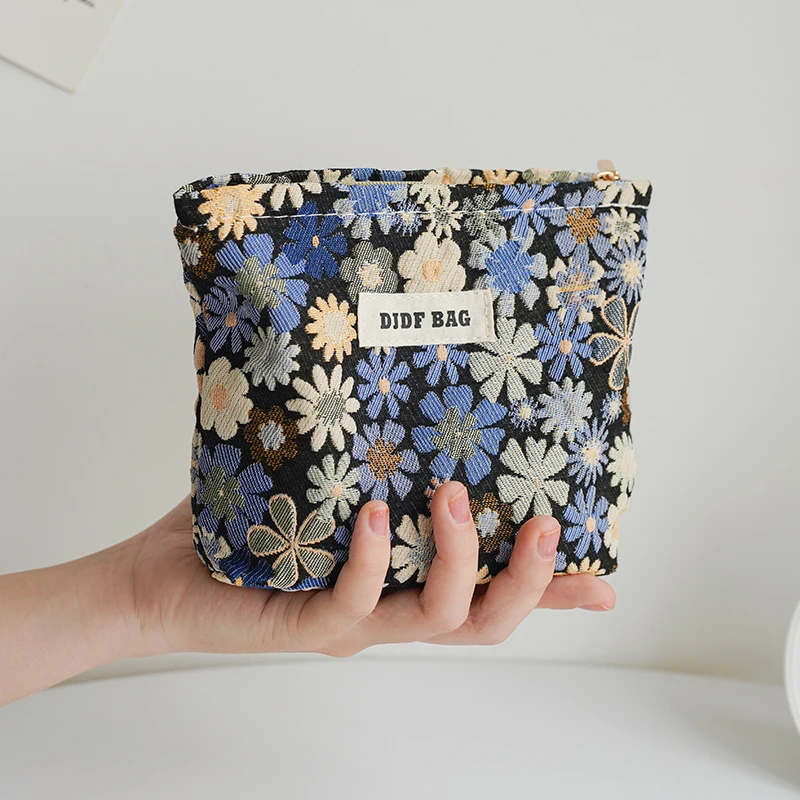 Blaue Blume Damen Kosmetiktasche, kleine tragbare Reise-Kulturtasche, einfache Kosmetik-Aufbewahrungstasche, Innentasche, Münzgeldbörse