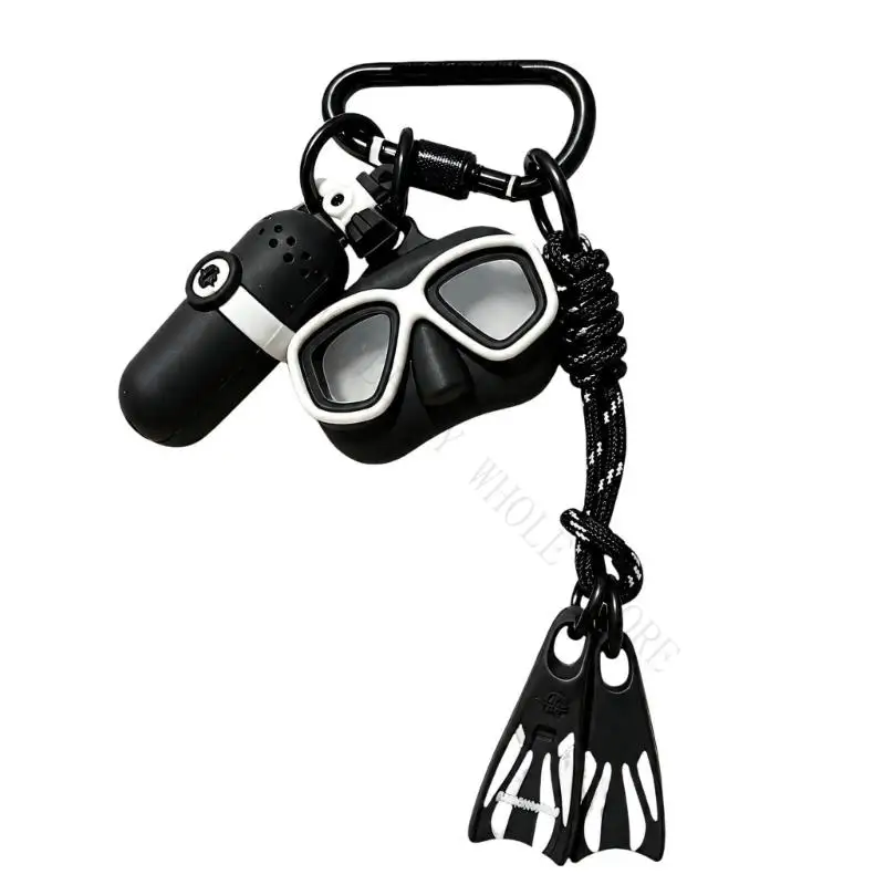 R7UF Decorative Diving Holder with Soft Rubber Gear Pieces, Carabiner-Style Clip and Connecting Rings for Bags or Keys