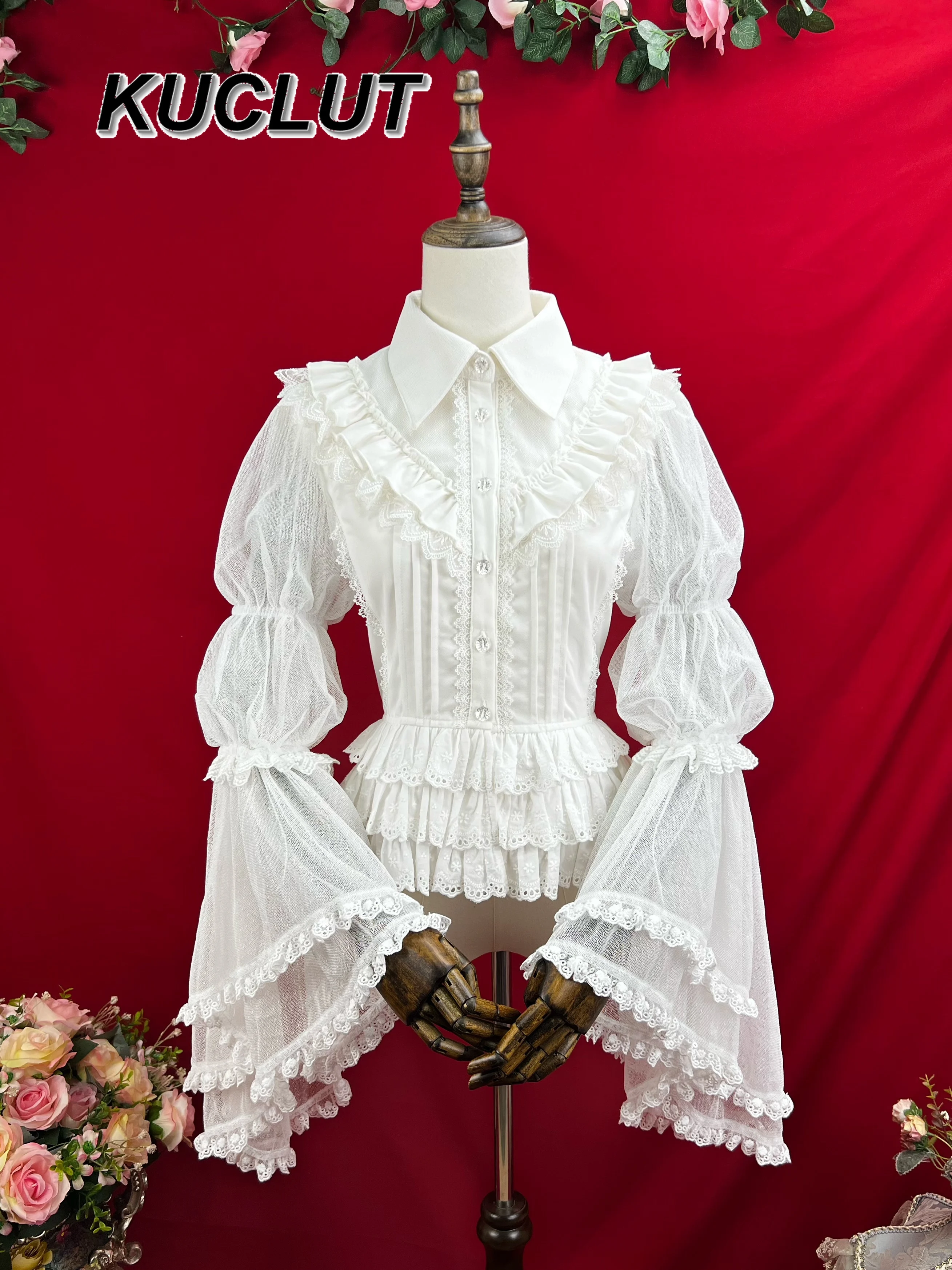 

Original Lolita Shirts Princess Style Solid Color Spring Autumn Long Sleeve Tops for Women Elegant Casual Blouses Femme