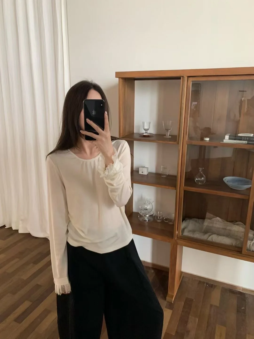 

Женская хлопковая футболка Slim Fit с длинным рукавом и круглым вырезом, универсальная, с цветочным принтом и рукавами-колокол, для весны и осени