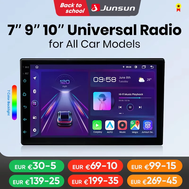 Junsun 7 9 10 pollici universale CarPlay Android Auto autoradio per VW Fiat Renault Nissan Hyundai GPS Multimedia autoradio Stereo