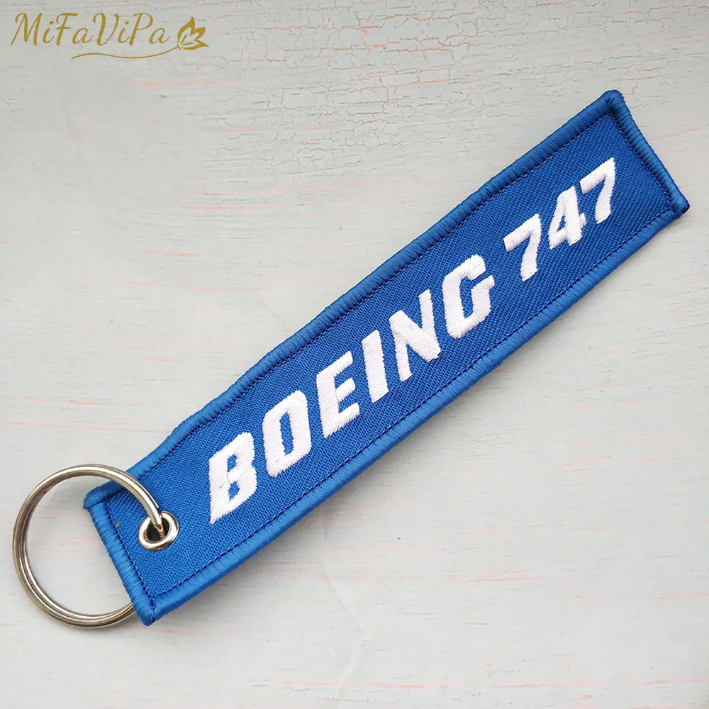 MiFaViPa Embroidery Boeing 747 Keychains Phone Strap Black Red Aviation Key Chains for Pilot Gifts Flight Crew Keyring Tags