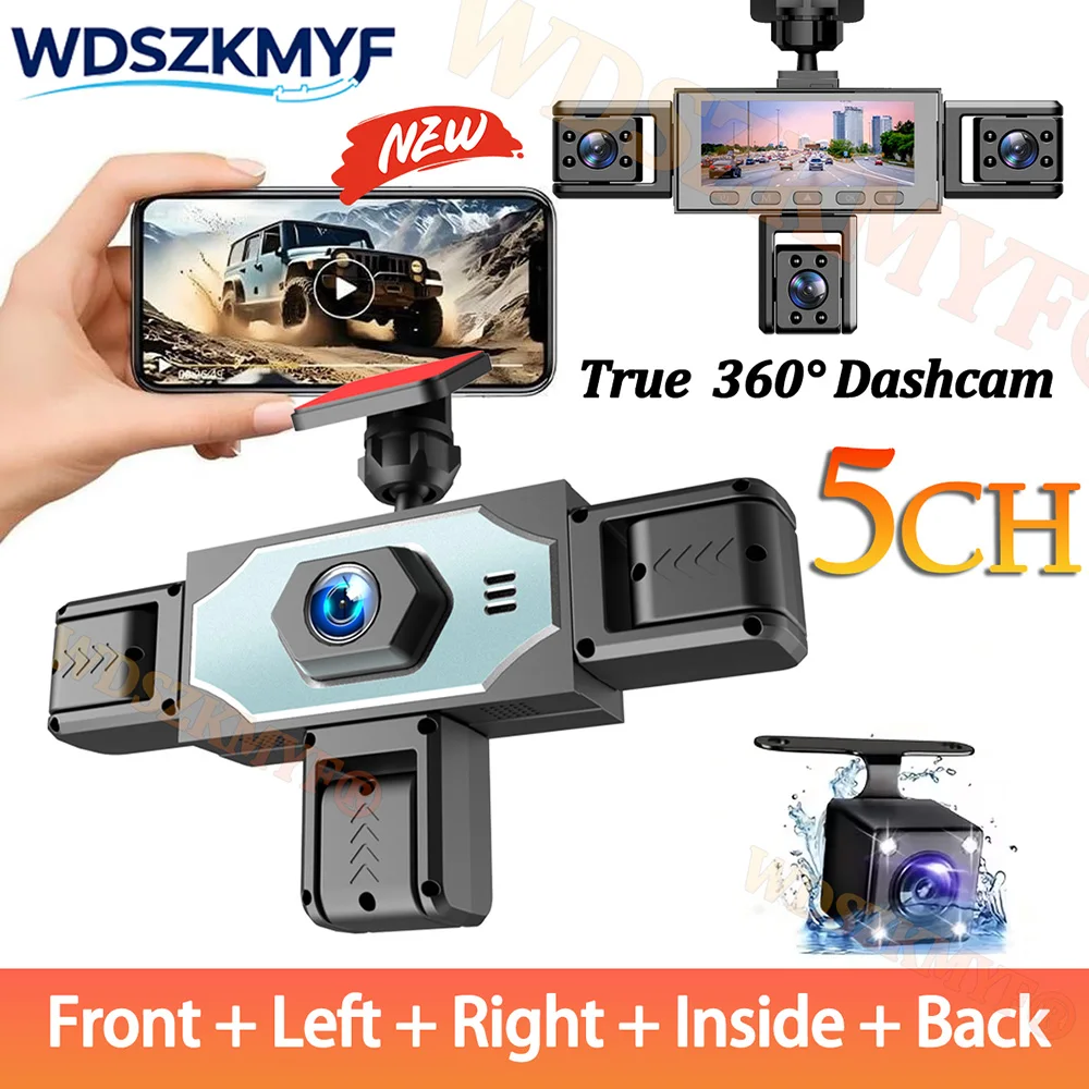 

5-канальный автомобильный видеорегистратор 360° с записью видео 1080P, Wi-Fi, управлением через приложение, круглосуточным мониторингом парковки, камерой заднего вида, автомобильный видеорегистратор-черный ящик