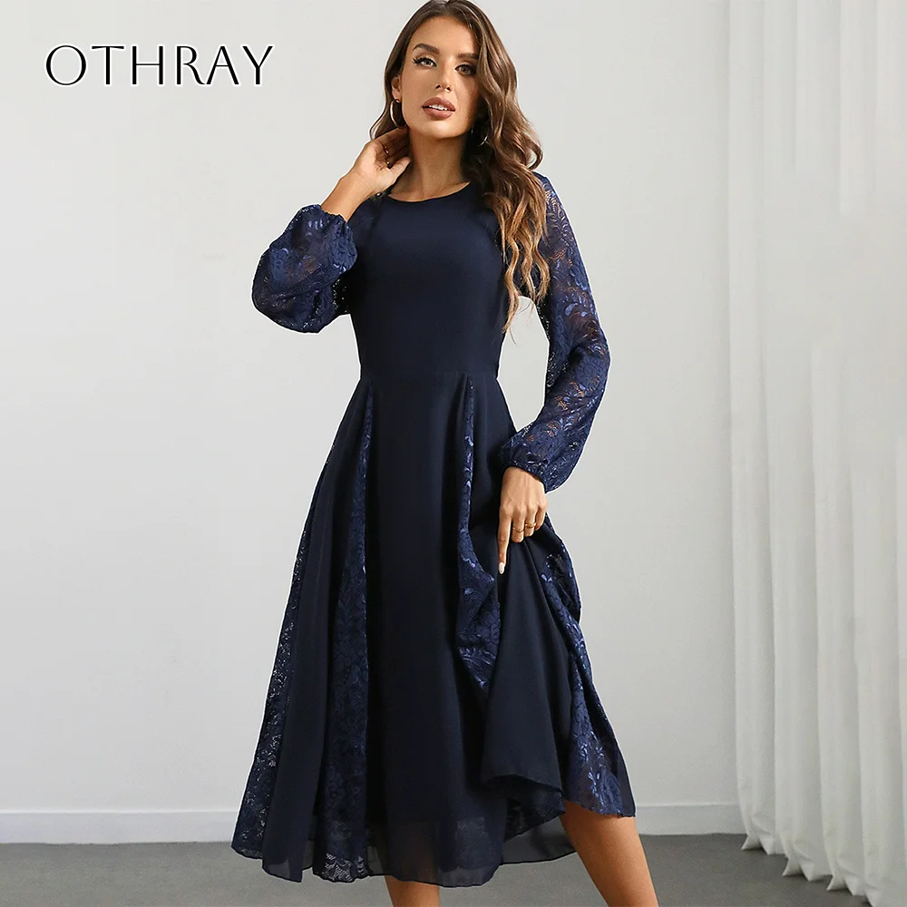 

A-line Chiffon Lace O-neck Homecoming Dresses Tea Length Long Sleeves Zipper Pleated Customized robes de soirée