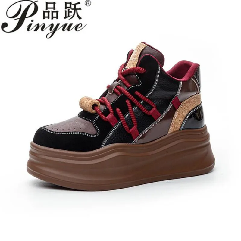 

Женские зимние кроссовки на танкетке из коровьей кожи 7 см, модные женские весенне-осенние плюшевые удобные туфли с высоким берцем 33-39