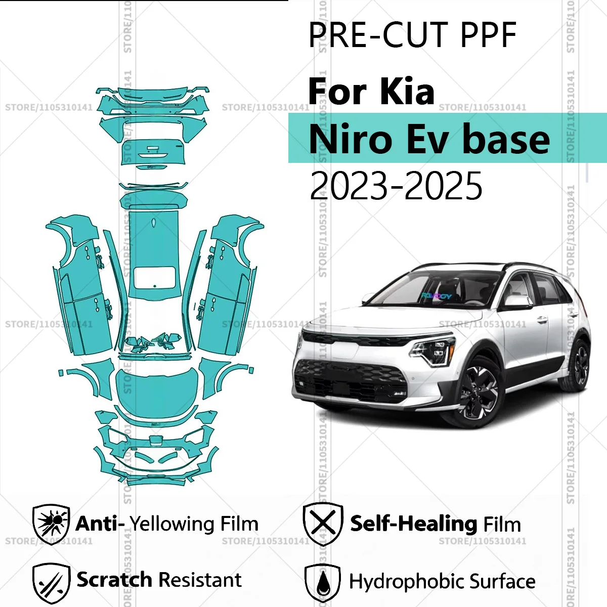 

Для Kia Niro EV Base 2023-2025: Предварительно вырезанная прозрачная защитная пленка PPF для автомобиля, профессиональная автомобильная пленка PPF для всего кузова