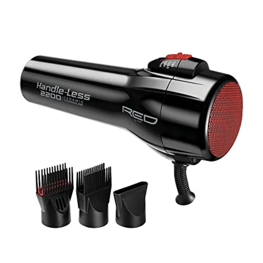 

Фен RED by Kiss Handle-Less 2200W с керамическим турмалиновым покрытием, 3 режима нагрева, профессиональный фен с насадкой-расческой, ионизирующий, против пушистости волос