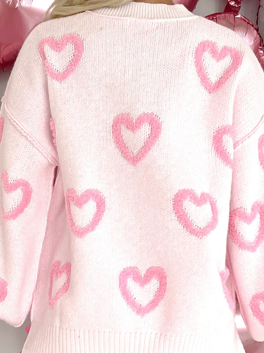 Women Heart Print Sweater Valentine s Day Romantic Oversized Jumper Top Love Heart Long Sleeve Pullover Tops