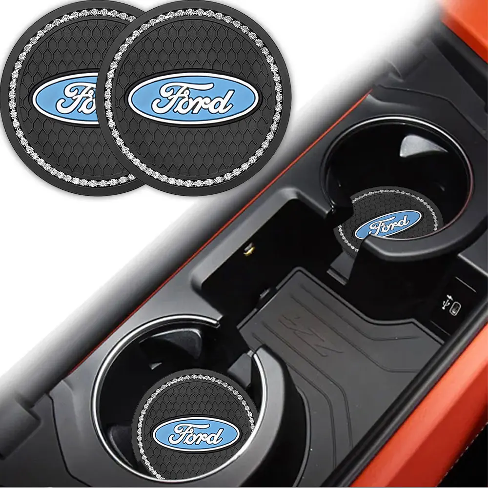 

2PCS Car Water Coaster Diamond Silicone Pad Anti-Slip Mat for Ford Mustang Focus Transit Ecosport Edge Fiesta Escape Kuga Ranger