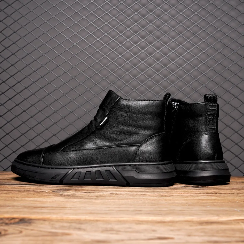 Novos homens botas de couro preto moda alta superior botas de tornozelo de couro motocicleta plataforma de renda sapatos casuais