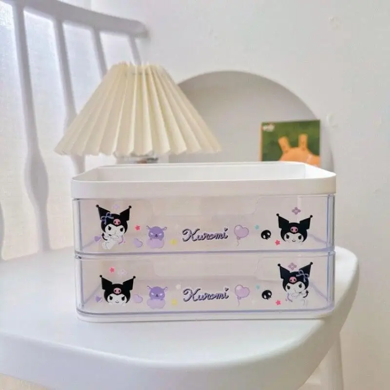 سانريوس سينامورول لطيف طبقة مزدوجة صندوق تخزين الأدوات المكتبية الكرتون طالب عنبر غرفة نوم سطح المكتب درج نمط صندوق بلاستيكي #6