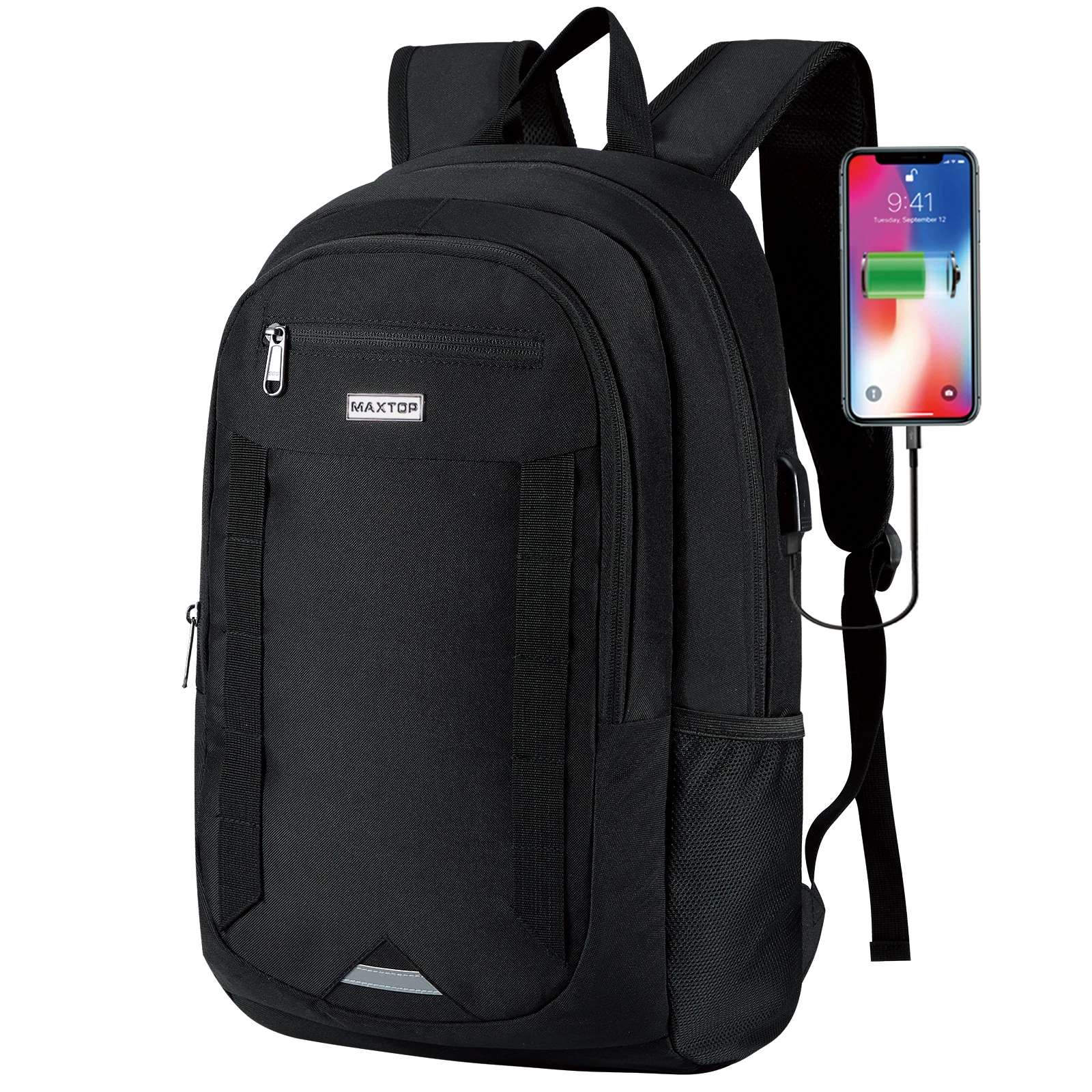 MAXTOP-mochila para ordenador portátil, morral para ordenador de negocios con puerto de carga USB, librería universitaria, se adapta a ordenador