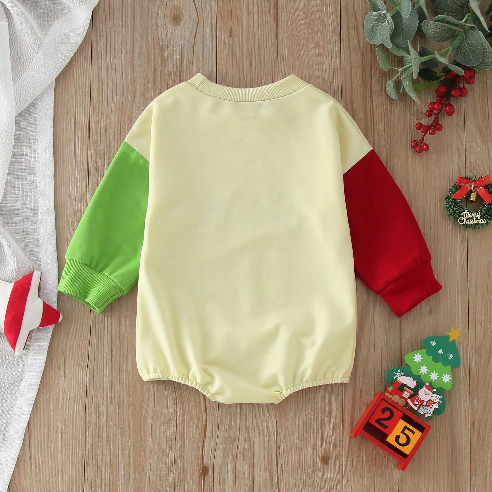 Christmas Newborn Baby Boy Girls Rompers Letter Print Patchwork Loose O-Neck Sweatshirt Jumpsuits Infant Baby Christmas Outfits