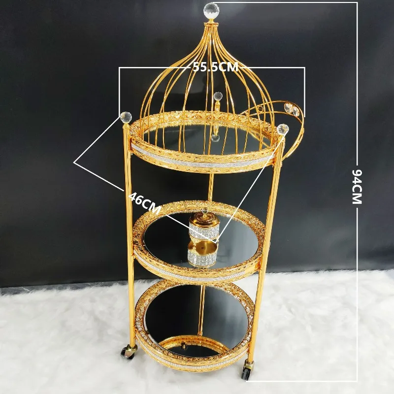

2025 Cross-border Hotel Family Luxury Metal Trolley Beverage Wedding Acrylic Column Trolley with Lid